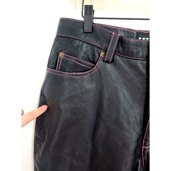 Hudson 12 Lamb Leather Pink Stitching Straight Leg Pants Baggy High Rise - Picture 11 of 16